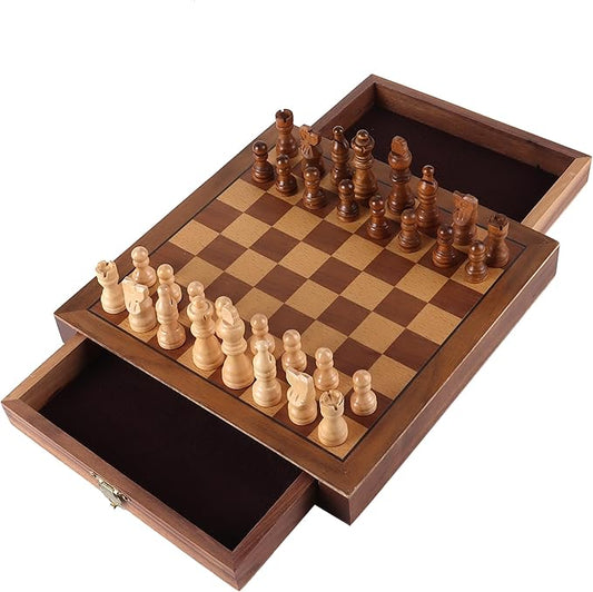 GSE Games & Sports Expert 10" Magnetic Chess Set, Wooden Chess Board Game Set with Drawers, Classic Portable Travel Board Game for Kids & Adults