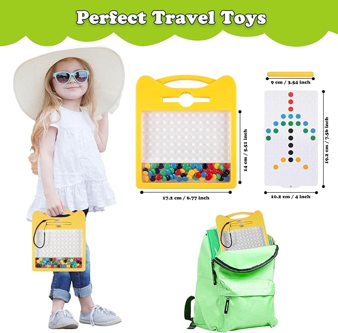 Magnetic Drawing Board for Kids, Toddler Magnet Doodle Board with Beads and 2 Pens, Magnetic Dot Art, Preschool Learning ABC Numbers for 3 4 5 6 Years Old Girls Boys (Yellow)