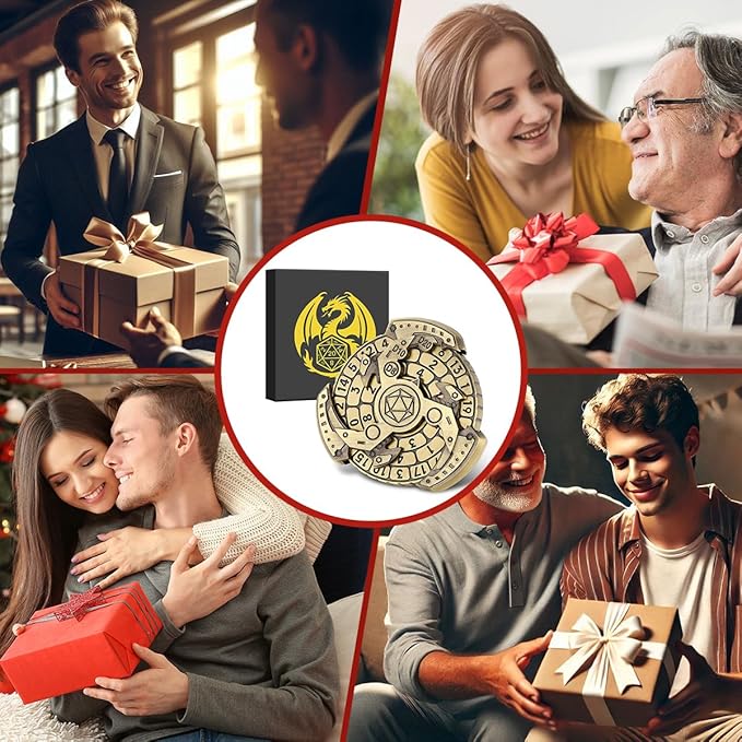 Spinner DND Dice Set, 7-in-1 Fingertip Gyro Metallic D&D Dice, DND Starter Set, Roulette Dice Spinner for DND Dice Set, D&D Gifts with Gift Box, Role Playing Game Board Game Accessories, Bronze