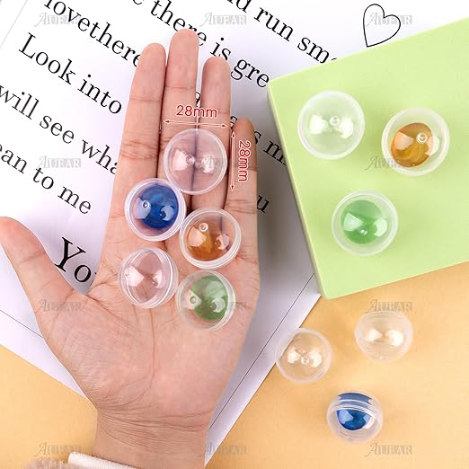 AUEAR, 50 Pack Translucent Small Round Capsules 1.1 Inch Vending Machine Empty Plastic Gumball Containers for Party Favor Prize