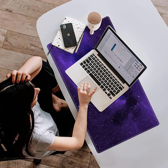 Card Playmat 24" x 14" Game Mat for MTG/TCG Cards, Trading Card Game Stitched Play Mats Original Duel Mat Gaming Competition Pad Board Games Card Binder, Galaxy Purple Mana