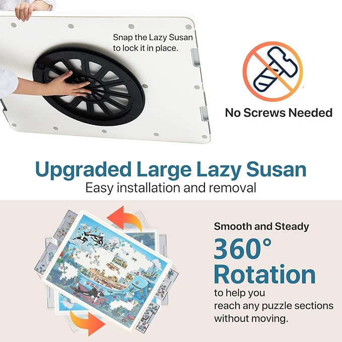 1500 Pieces Rotating Plastic Puzzle Board with Drawers and Cover, 35"x27" Portable Spinning Jigsaw Puzzle Table for Adults, Upgraded Lazy Susan, Ideal Gift for Mum