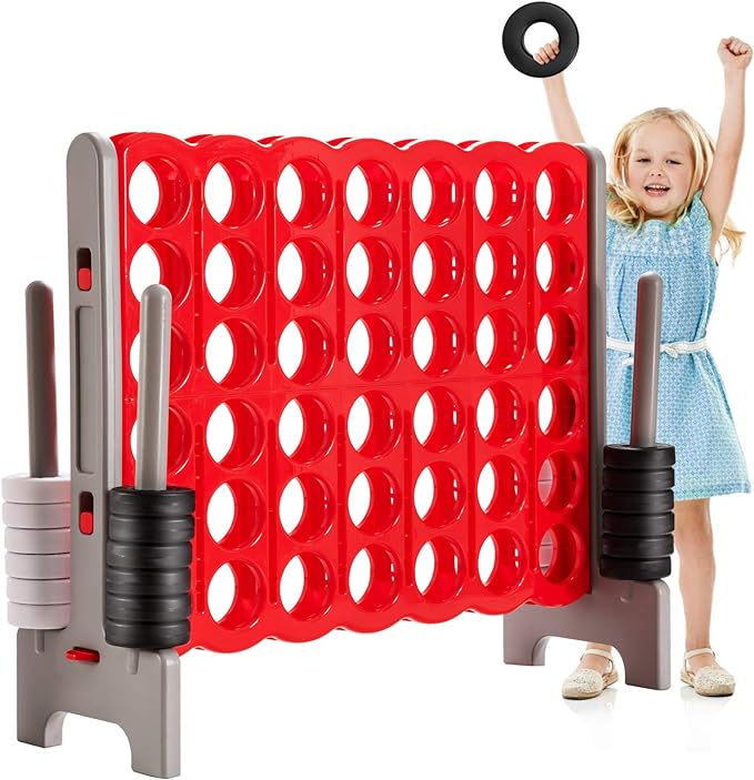 Costzon Giant 4-in-A-Row, Jumbo 4-to-Score Giant Game Set for Kids & Adults, Indoor Outdoor Yard Connect Game, 3.5FT Tall with 42 Jumbo Rings & Quick-Release Slider, Perfect for Family & Party Games