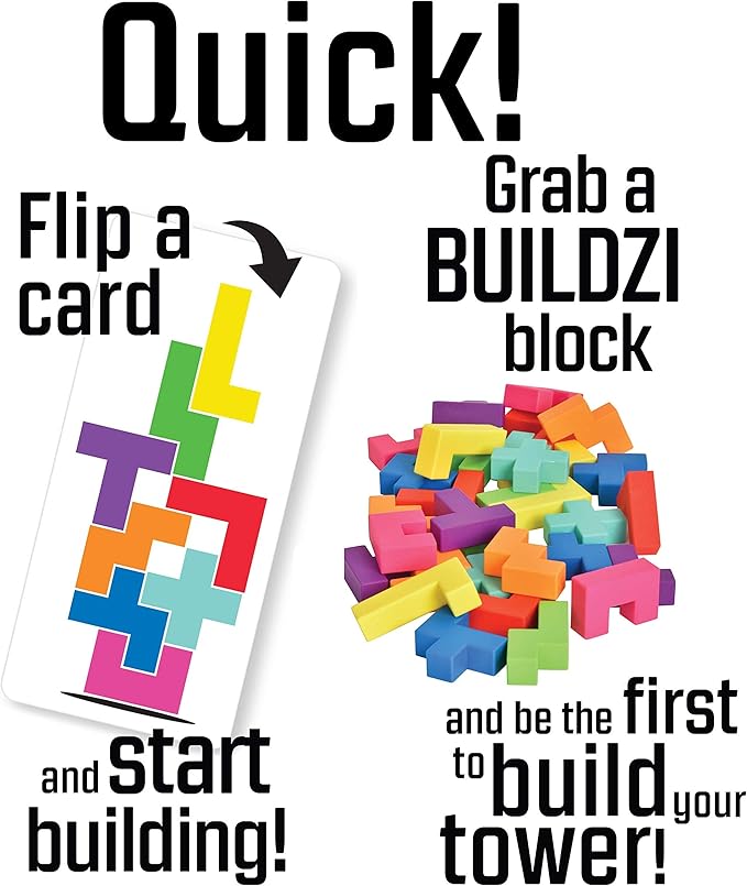 BUILDZI by TENZI - The Fast Stacking Building Block Game for The Whole Family - 2 to 4 Players Ages 6 to 96 - Plus Fun Party Games for up to 8 Players