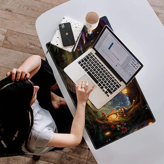 Card Playmat 70 x 40 cm Game Mats Tabletop Magic for MTG/TCG Cards, Trading Card Game Playing Stitched Commander Deck Gaming Desk Duel Mat Card Gameplay Mats, Forest Secret Elven Village