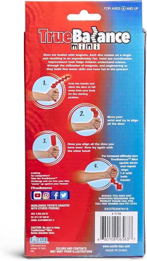 TrueBalance Coordination Game Balance Toy for Adults and Kids | Improves Fine Motor Skills (Mini Red)