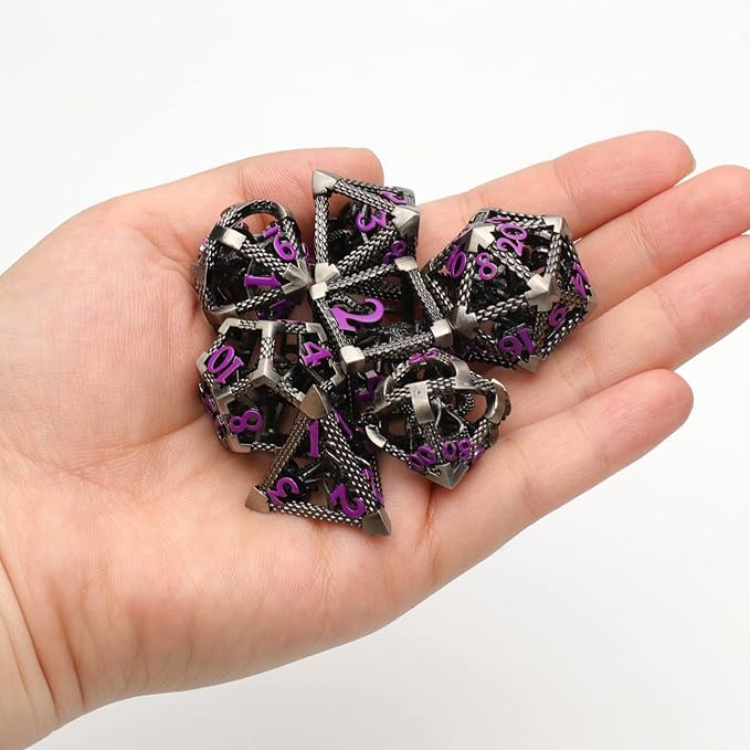 DND Dice for Dungeons and Dragons Polyhedral Dice Set Metal Role Playing D&D Dice HNCCESG Hollow Cthulhu Gaming for Table Game RPG (Purple Number)