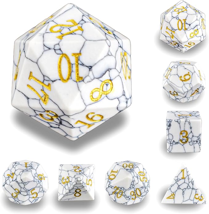 Gemstone DND Stone Dice Sets D&D 7 Pcs Polyhedral Dice Set Handmade， Turquoise Stone Dice Set Natural Gemstone Dice Sets with Metal Case for Dungeons and Dragons RPG MTG Tabletop Games