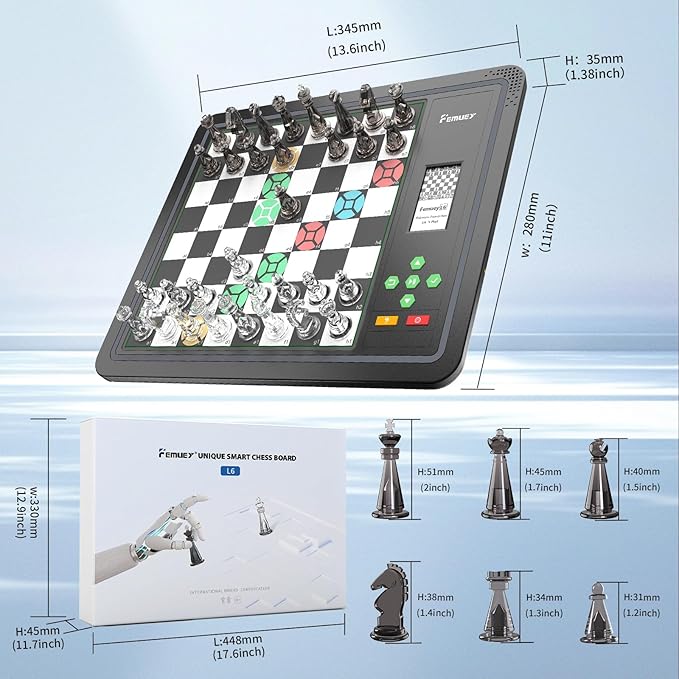 Electronic Chess Set, Computer Chess Game, Chess Set Board Game, Electronic Chess Game, LEDs, Built-in Battery, Great Partner for Play and Practice