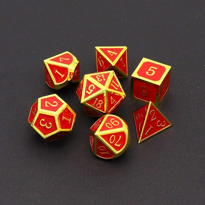 Haxtec Metal DND Dice Set Heat Sensitive Color Changing Metal Dice Polyhedral D&D Dice for RPG Dungeons and Dragons-Gold Black Red Shift