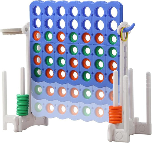 UNICOO® Jumbo 4 in a Row Game | Adjustable Height (2.5-3.5 FT) 4-to-Score Giant Yard Game Set for Kids & Adults w/Build-in Mini Games, Golf Clubs | Indoor/ Outdoor Games for Party & Family Fun