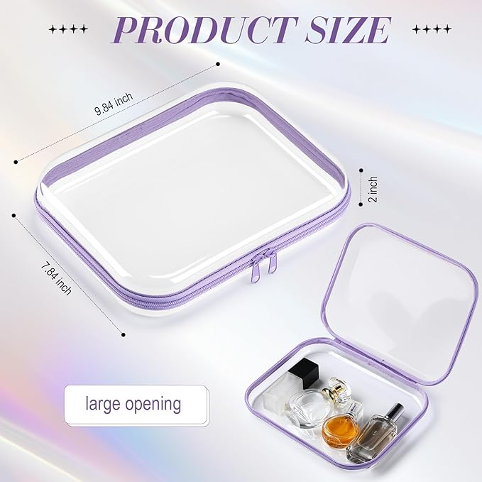 Hoolerry 4 Pcs Hard Clear Zipper Case Transparent Cases for Snacks Makeup Bag Plastic Storage Box Containers for Building Blocks, Puzzles, Cosmetics (Multicolor,9.8 x 7.9 x 2 in)