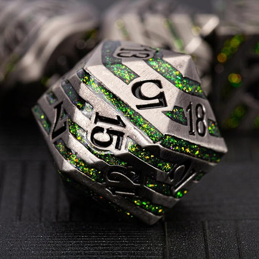 Stripe Metal Dice Set D&D,7PCS Solid Metal Glitter Dice with Gift Box,RPG Polyhedral Dice Set for DND Table Game