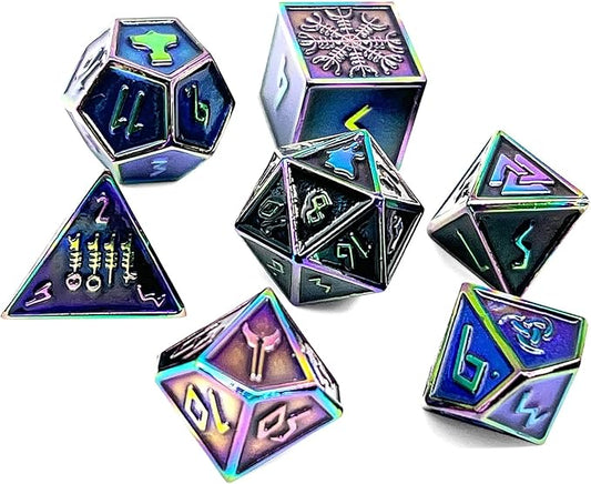 Set of 7 Draugr Norse Series Full Metal Polyhedral Dice by Norse Foundry | RPG Math Games DND Pathfinder
