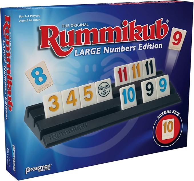 Pressman Rummikub Large Numbers Edition - The Original Rummy Tile Game Blue, 5"
