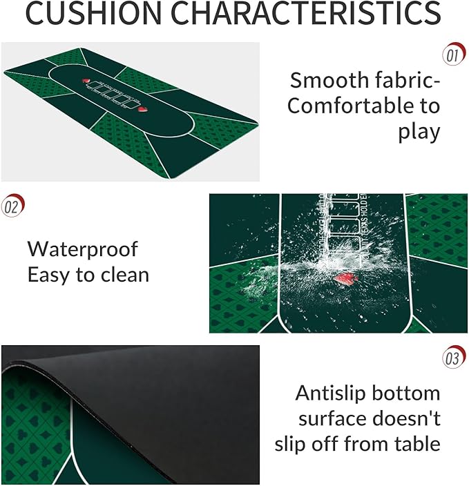 nuveti 79 x 39 Foldable Texas Poker Card Tabletop Layout Portable Anti-Slip Rubber Board Game Mat Smooth Premium Surface, Noise Reduction Poker Mat for Table