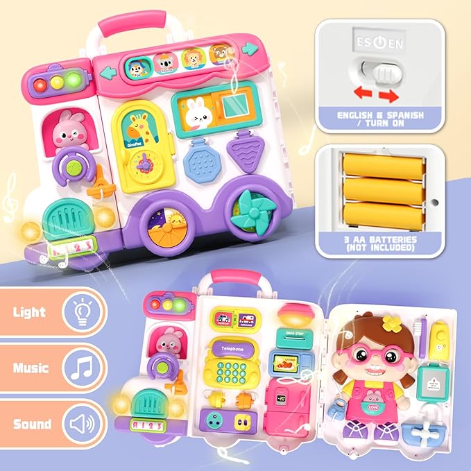 Musical Busy Board Montessori Toys for Toddler 1-3, Early Educational Montessori Toy for 1 2 3 year old Girls, Developmental Toy for 12-18 Month Age, Birthday Gifts Toys for 1+ Year Old Girls