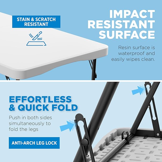 Sorfey Folding Table 4-Foot X 24 inch, Adjustable to 4 Heights, White Plastic