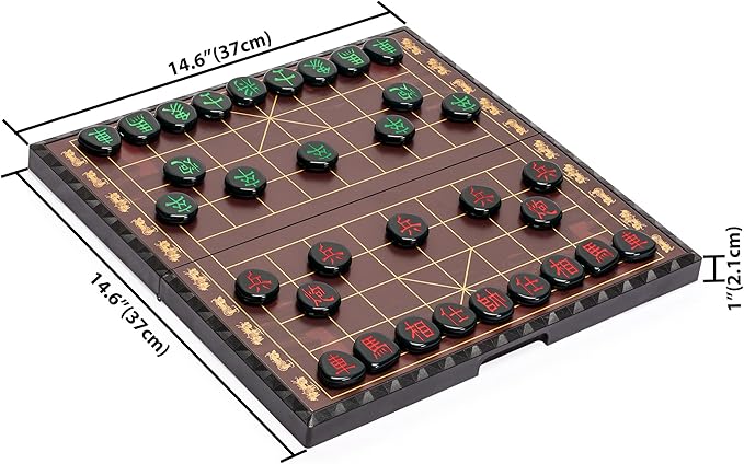 Yellow Mountain Imports Large Chinese Chess (Xiangqi) Magnetic Travel Board Game Set (14.6-inch) with Black Playing Pieces