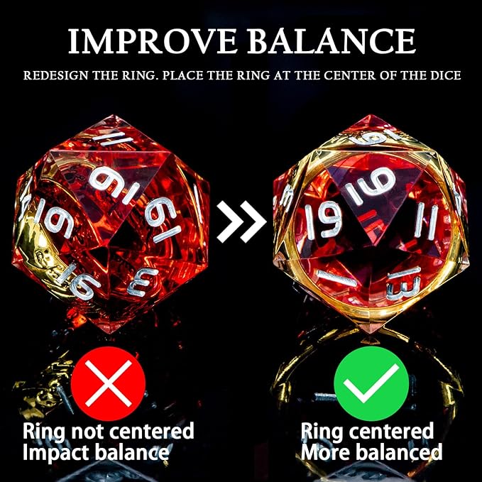 Magic Golden Ring DND Dice Set Sharp Edge Red Resin Dice with Box, for Use with D&D RPG Role Playing Games, Lord D and D Polyhedral Dice Set