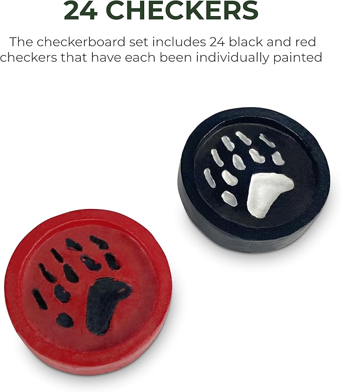 Rivers Edge Products Checkerboard Set for Cabin or Lodge, Rustic Checker Board Games for Adults, Tabletop 2 Players Game, Cabin or Lodge, Living Room Decor or Home Office Decor, Bear