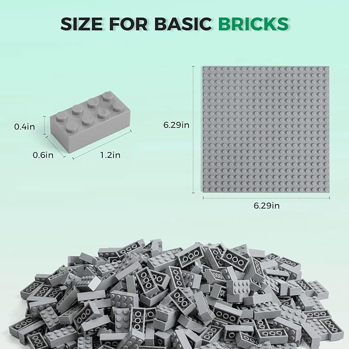 500 Piece Classic Building Bricks and 1 Gray Baseplate, 2x4 Bricks Bulk Creative Building Toys, Blocks Bulk for Kids Ages 6+, Light Gray
