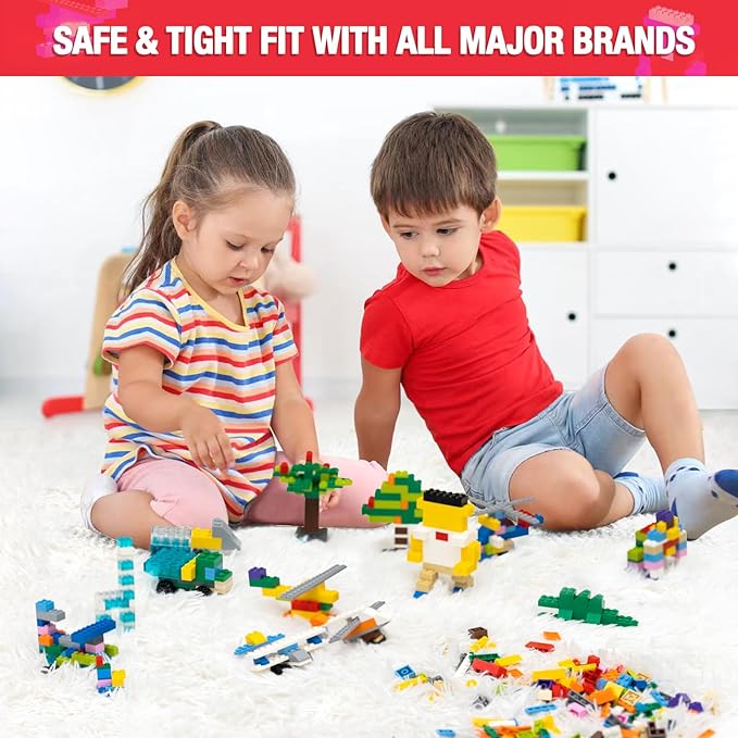 1600 Pieces Building Bricks, Building Bulk Block with 2 Packs 24x24 Studs Sticky Plate and 46PCS Wheel Accessory - 100% Compatible with All Major Bricks, Gfits for Kid - 18 Shape/16 Color