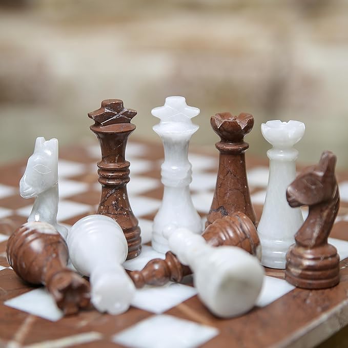 Handmade Marble Chess Set - Marina & White Ziarat (12 x 12 Inches) - Chess Sets for Adults - Premium Quality Chess Boards - Fancy Chess Boards