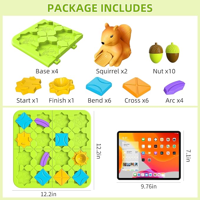 STEM Board Games Kids Toys, Maze Brain Teaser Puzzles Learning Games for Kids Ages 4-8 118 Challenges 5 Difficulty Levels Squirrel Logic Track Building Blocks, Educational Montessori Birthday Gifts