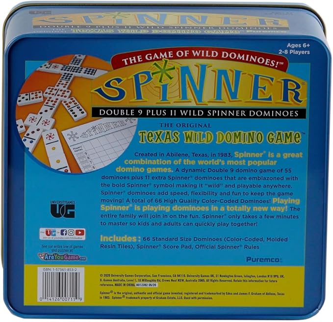 University Games, Spinner Game of Wild Dominoes in On-the-go Travel Tin , for 2 to 8 Players Ages 6 and Up
