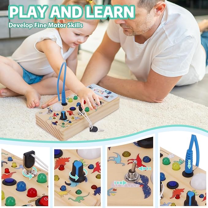 Montessori Busy Board,Montessori Toys for 1-3 Years Old,Baby Sensory Board,Preschool Learning Activities,Wooden Toys for Toddler,Christmas & Birthday Gift for Boys & Girls