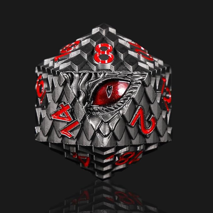 Metal D20 DND Dice Set - Dragon Scale Metallic 20 Sided Giant Polyhedral Dice,35mm Large Dragon Eye Metal D&D Dice Set for Dungeons and Dragon Tabletop Game(Black Dragon Scale)