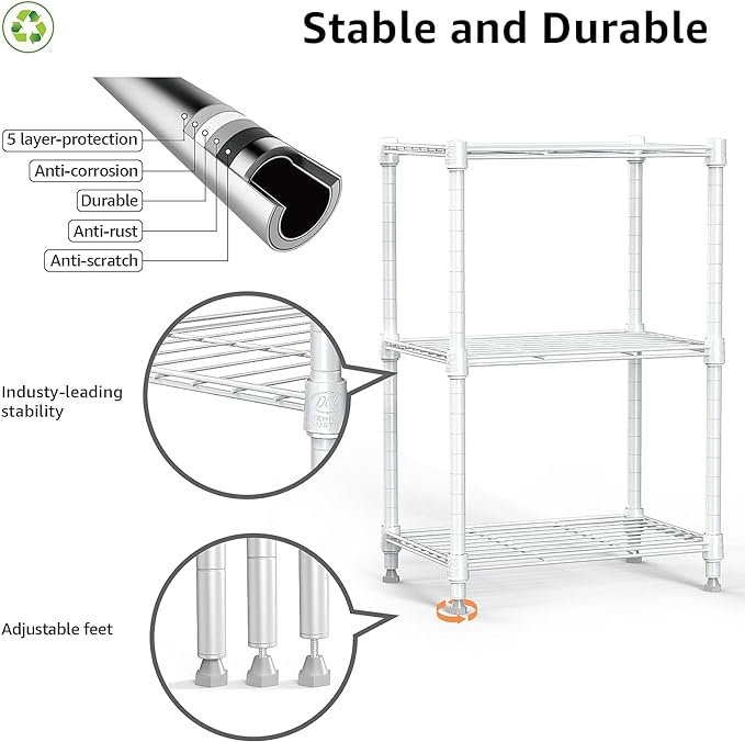 450 lbs Wire Storage Shelving 3-Tier Utility Shelving Unit Steel Organizer Wire Rack for Home,Kitchen,Office,White (11.8" D x 17.7" W x 26.3" H)