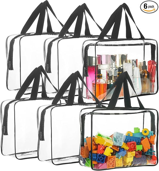6 Packs Large Toy Storage Bags, Reusable Clear PVC Board Game Storage, Travel Waterproof Organizer Bags with Zipper for Toys,Books,Building Blocks,Puzzle