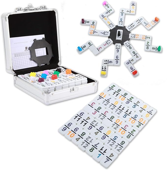 NOLIE Mexican Train Dominoes Game, Double 12 Dominoes Set, Colored Number Dominoes with Aluminum Case
