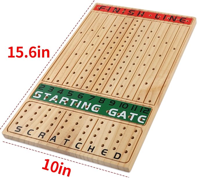 Horse Race Board Game Finish Line Racing Game with 11 Luxurious Metal Horses with 4 Dice and 2 Boxes of Cards Solid Wood Horse Racing Game Board Color Box Packaging (Small, Log Color)