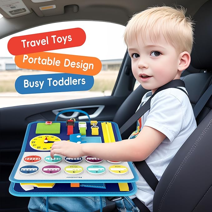 Busy Board Sensory Toys for Toddlers 1 2 3 4, Toddler Travel Activities Educational Toys, Montessori Toys for 2 3 4 Year Old Boys Girls Gift, Little Dinosaur