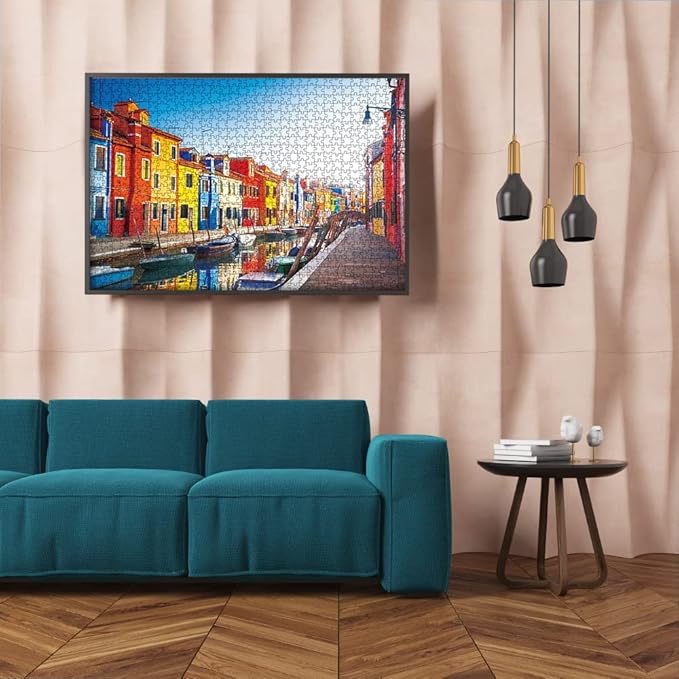 MaxRenard Brilliant Landscape Jigsaw Puzzle 1000 Pieces for Adults Colorful Venice Burano Island Home Wall Decoration Family Game Gift