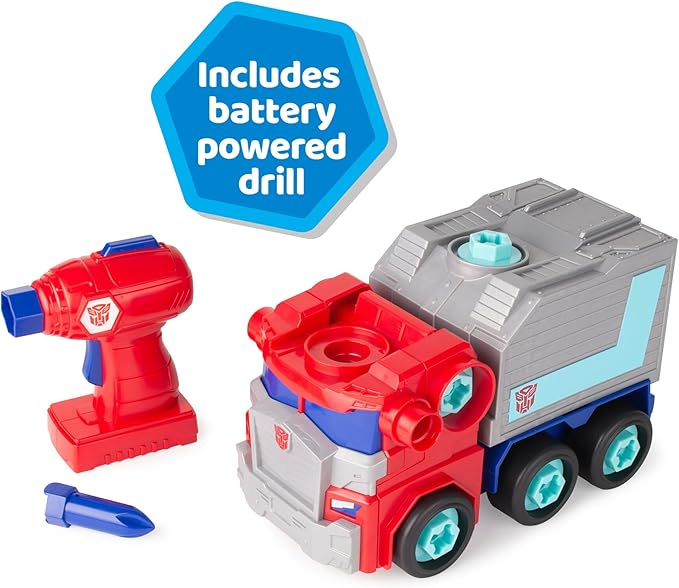 Transformers Optimus Prime Building Toys - STEM Toys Including Toy Electric Drill and AA Batteries - Transformers Toys - Robot Building Toys Ages 18 Months and Up