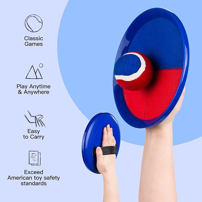 EVERICH Upgraded Toss and Catch Ball Game Set - Indoor and Outdoor Games for Kids 3-12, Beach Sand Pool Water Toy Includes 2 Paddles 2 Sticky Balls, Great Birthday Easter Gifts for Boys Girls