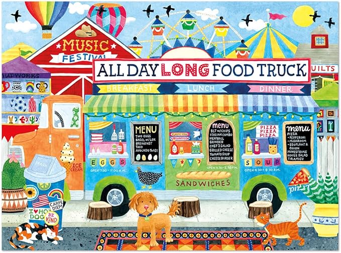 Ceaco - Sapphire Select - Stephanie Peterson Jones - All Day Long Food Truck - 1000 Piece Jigsaw Puzzle – Challenging & Fun – Blue Core Puzzle Board – Giftable Display Box - Full Size Poster Included