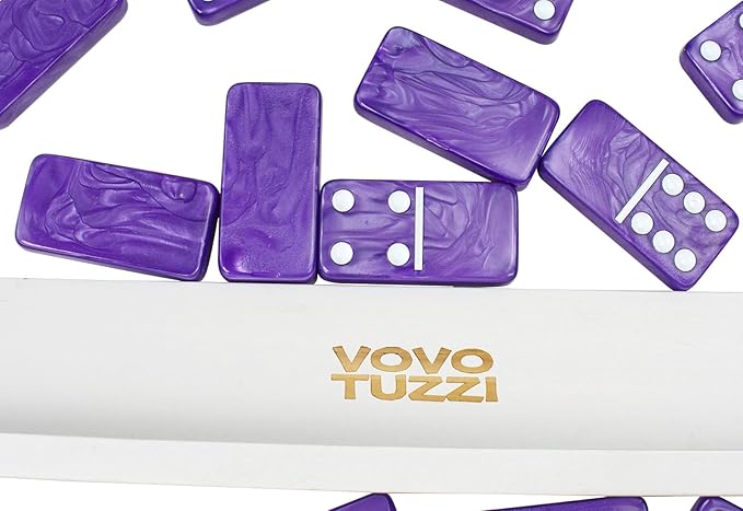Dominos Set for Adults, Double 6 Dominoes Set with 4 Domino Wooden Racks, Marble Purple Dominos for Kids and Adults with Portable Travel Case, Classic Board Games for Family