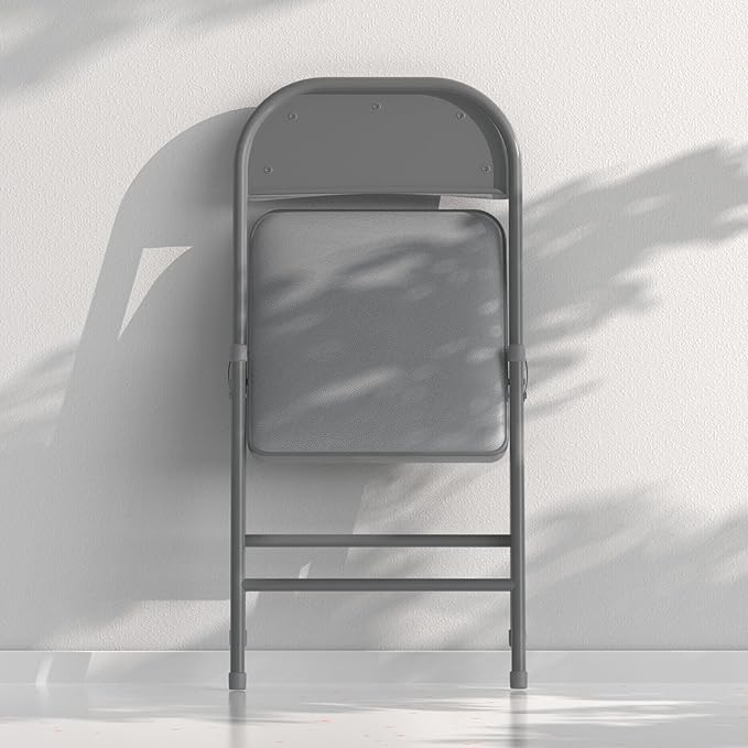 Nazhura 4 Pack Folding Chairs with Padded Vinyl Cushion Chairs with Comfortable Cushion and Durable Steel Frame for Home and Office, for Indoor and Outdoor Events (Grey Vinyl Padding 4 Pack)