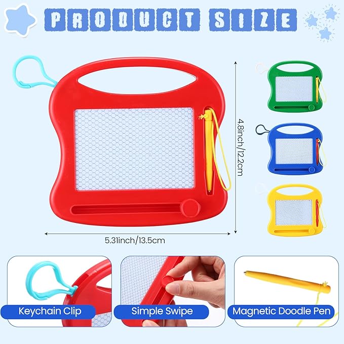 Chinco 24 Pieces Kids Mini Magnetic Drawing Board for Backpack Keychain Clip Erasable Mini Doodle Boards Toys for Party Colorful Writing Sketch Painting Pad Set Classroom Reward Supplies(Cute)