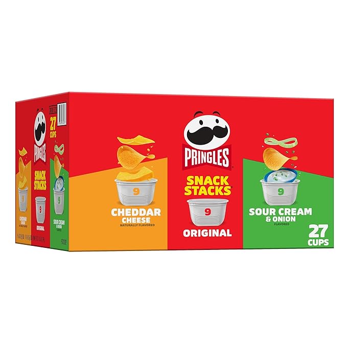 Pringles Potato Crisps Chips, On-the-Go Snacks, Snack Stacks, Variety Pack, 19.3oz Box (27 Cups)