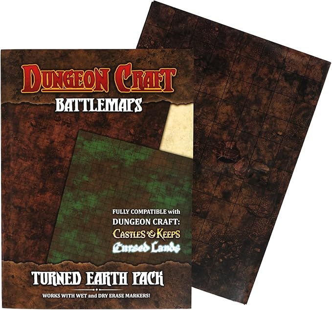 DUNGEON CRAFT Battle Map for DND & RPG – Double-Sided Gloss Laminated 24"x33" Mat with 1" Grid – Wet/Dry Erase Tabletop Terrain – Turned Earth Pack