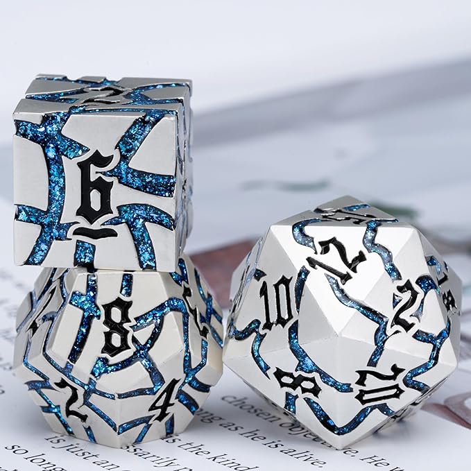Dice Set D&D Dungeons and Dragons Dice D20 Metal DND Dice Set with Box, Polyhedral Role Playing Dice D12 D10 D% D8 D6 D4 for MTG RPG Board Games (Pearl Silver Blue)