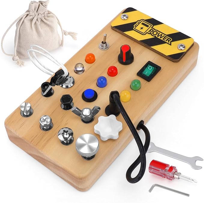 Montessori Busy Board with LED Light &Toddler Tool Set,Montessori Toys for 3-7 Year Old Boys,Circuit Board for Kids,Christmas & Birthday Gift for Kids