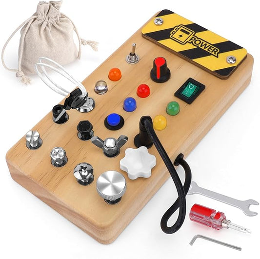 Montessori Busy Board with LED Light &Toddler Tool Set,Montessori Toys for 3-7 Year Old Boys,Circuit Board for Kids,Christmas & Birthday Gift for Kids