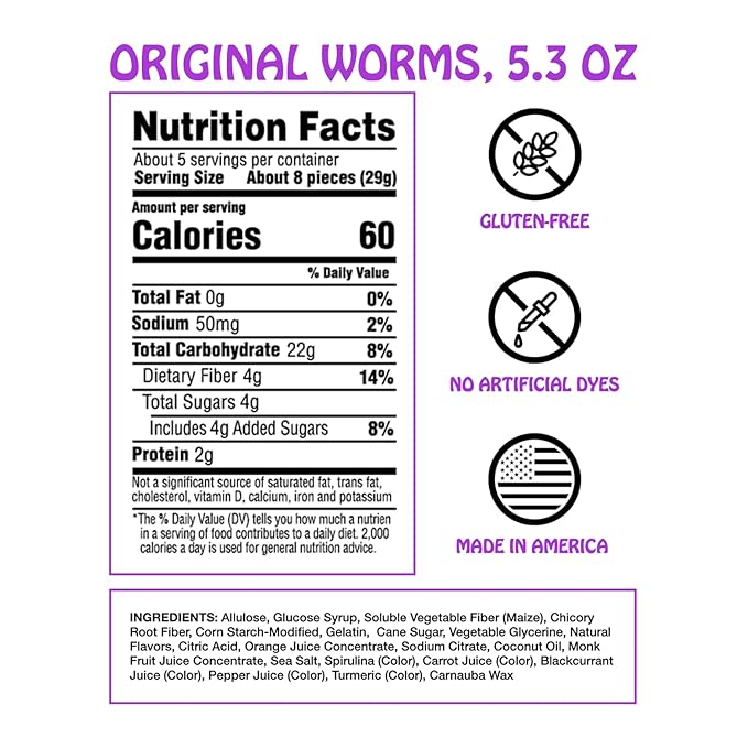 Rotten Original Gummy Worms - Low Sugar, Low Calorie, 7g Gut-Friendly Prebiotic Fiber and 3g Protein, Gluten Free Candy - 5.3 oz Share Pack [2 Pack]